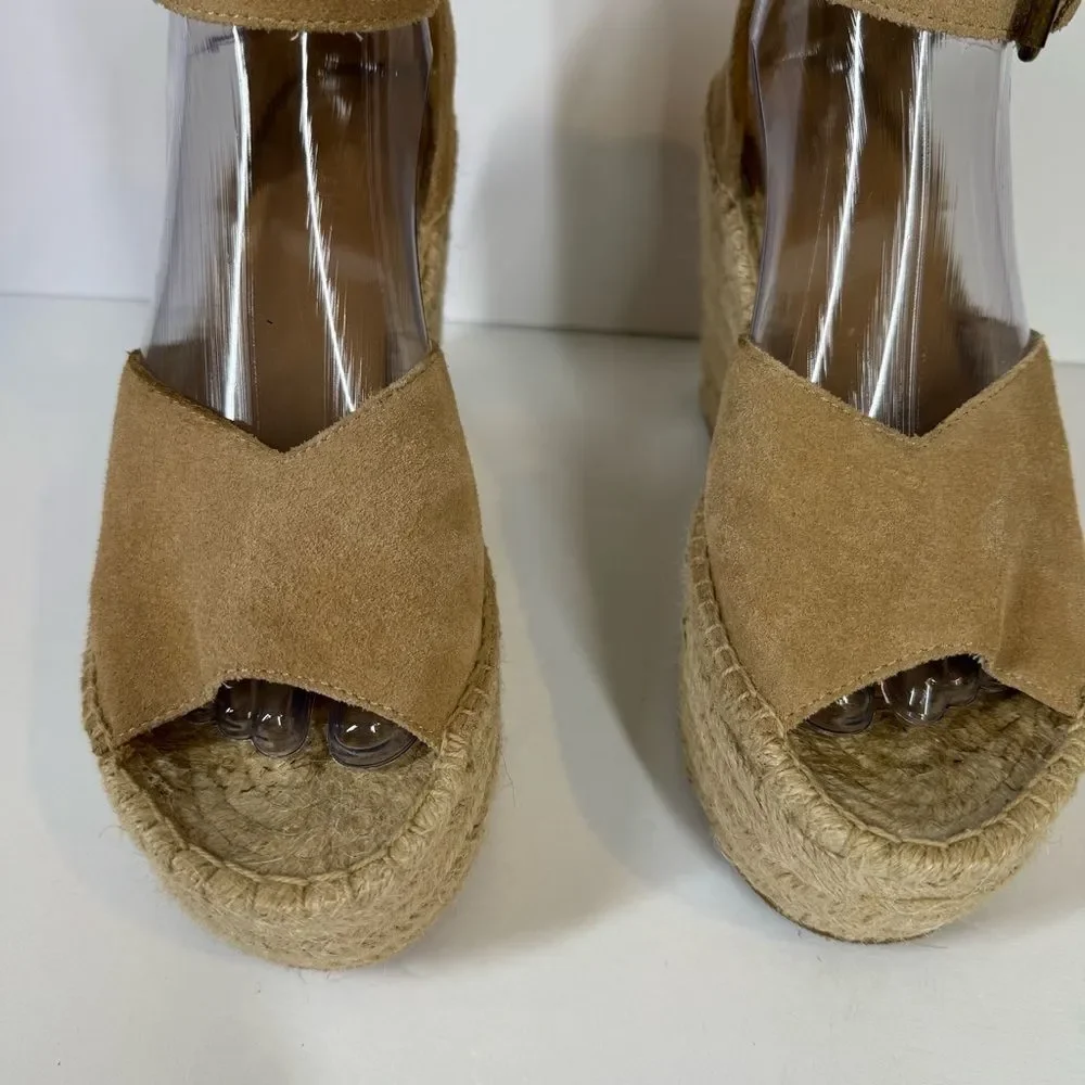 Soludos Women’s Positano Suede Platform Wedges Espadrilles Desert Tan Size 8